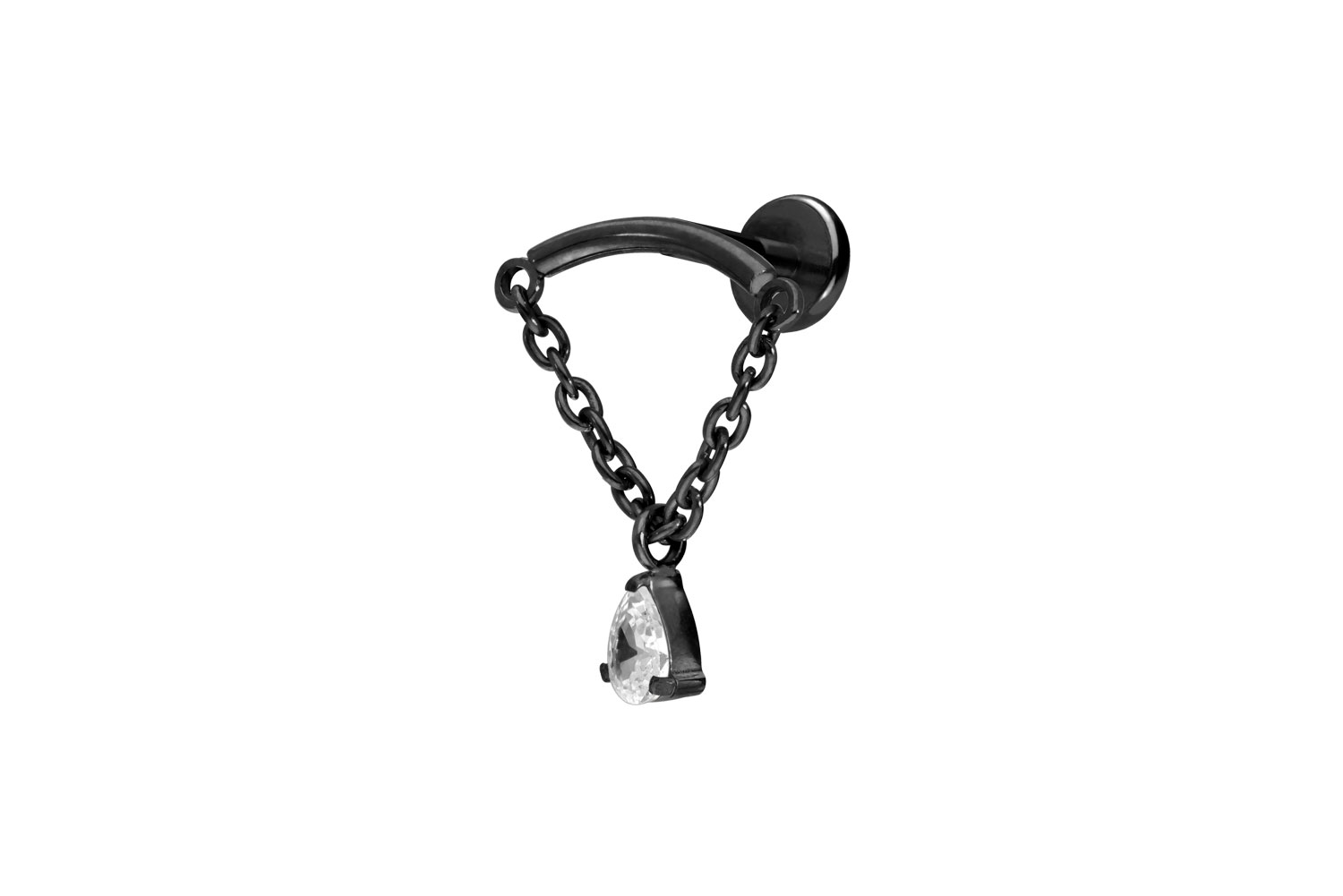 Titan Labret Piercing mit Push Fit BOGEN + KETTE + KRISTALLTROPFEN